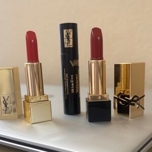 Yves Saint Laurent Mini Lipstick Duo- Bold Red and Classic Red/ mini mascara